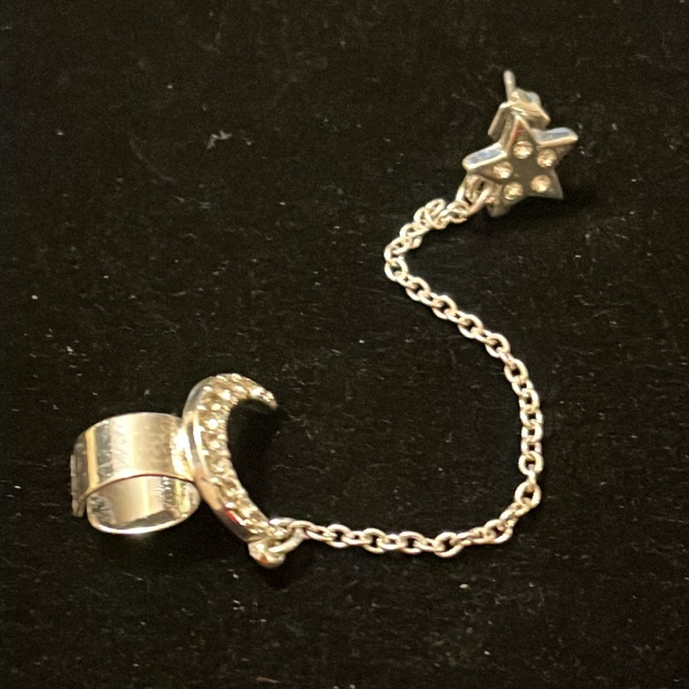 Silver Rhinestone Star & Moon Earring & Ear Cuff - Picture 11 of 16